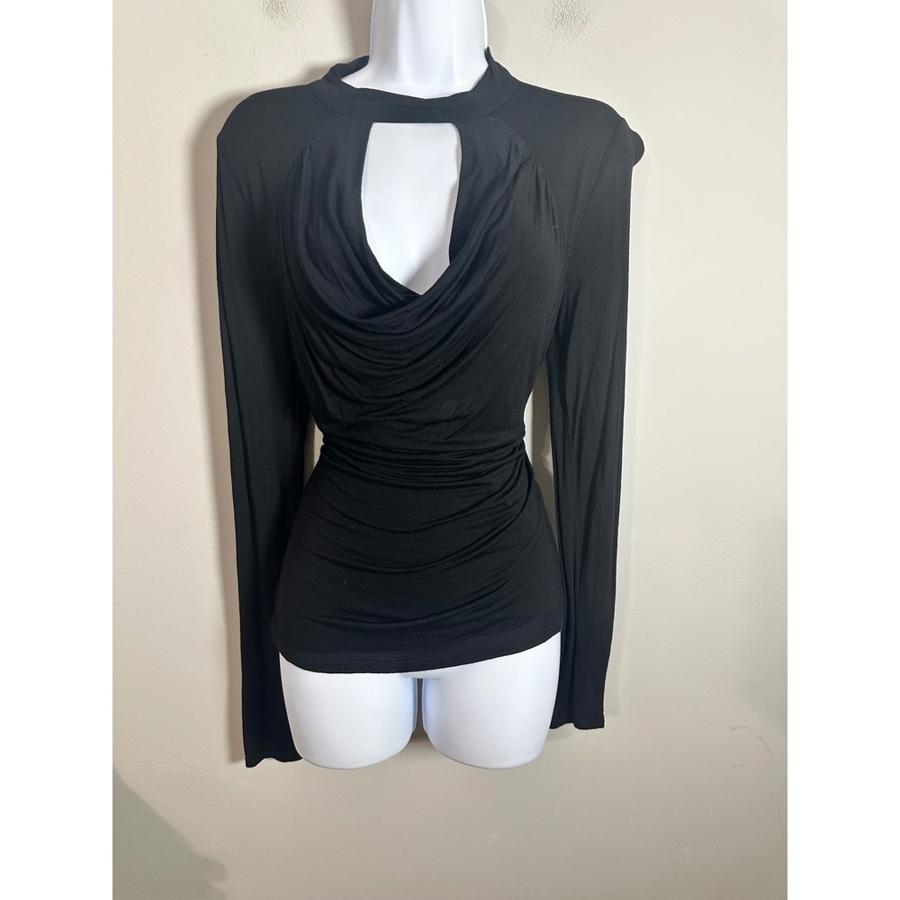 Guess Vintage Y2K Black Mock Neck Cowl Cutout Long Sleeve Top Medium